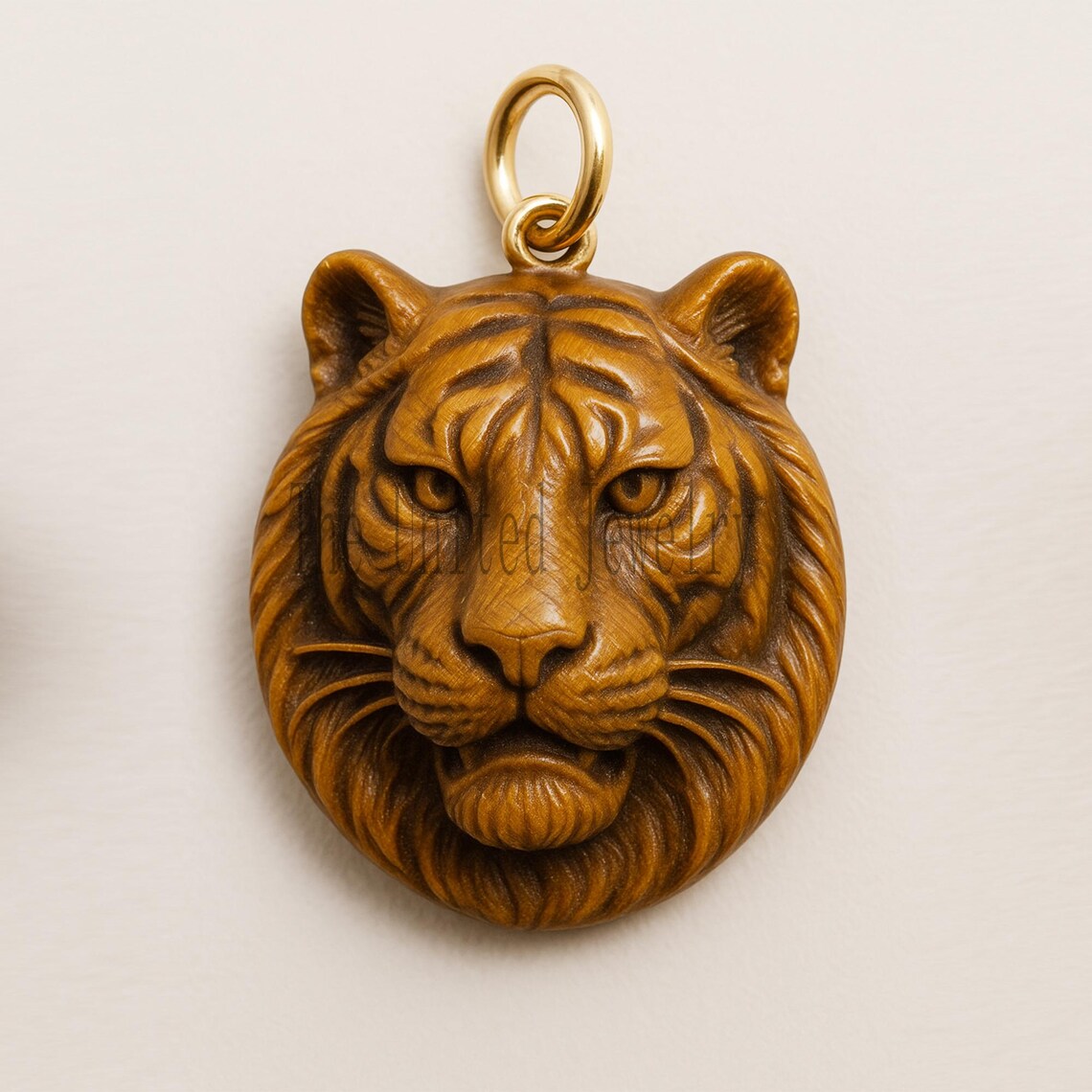Hand-Carved Tiger Eye Pendant: Gold Plated Sterling Silver Charm