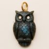 Labradorite Owl Pendant: Diamond Eyes, Gold Plated Sterling Silver