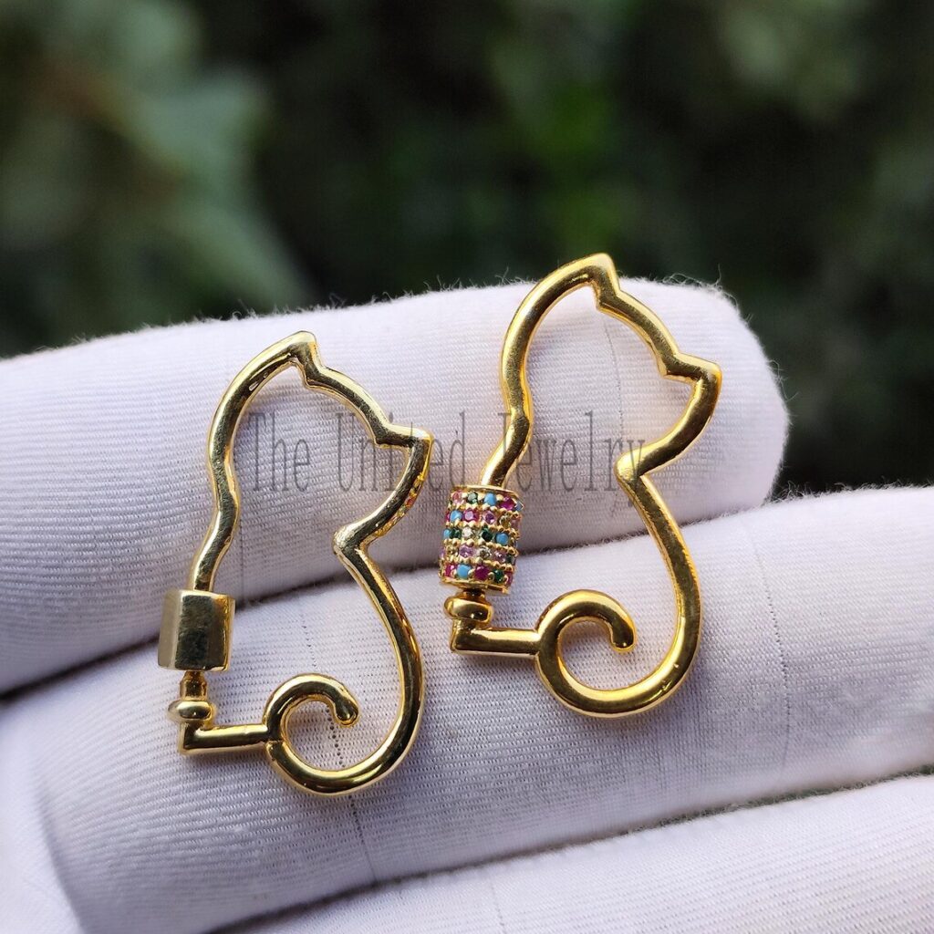 Cat Shape Carabiner Clasp Lock Jewelry Findings 925 Sterling Silver Jewelry