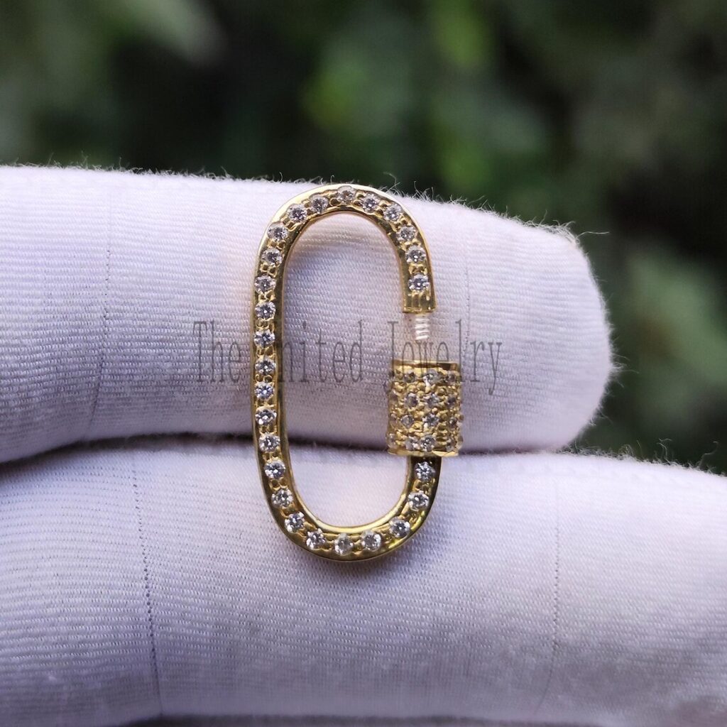 Diamond Handmade Carabiner Clasp Lock Jewelry Findings 925 Sterling Silver