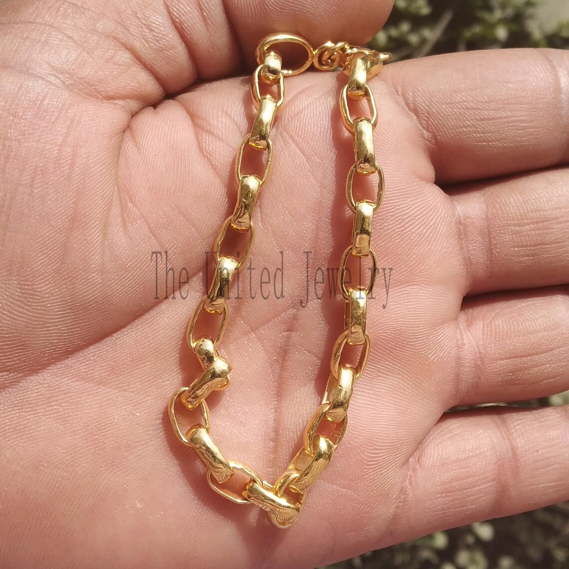 14k Gold Plated Sterling Silver Unisex Link Chain Bracelet