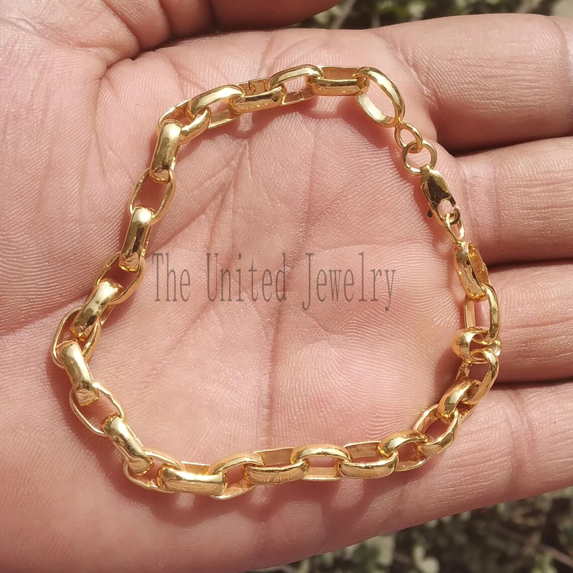 14k Gold Plated Sterling Silver Unisex Link Chain Bracelet