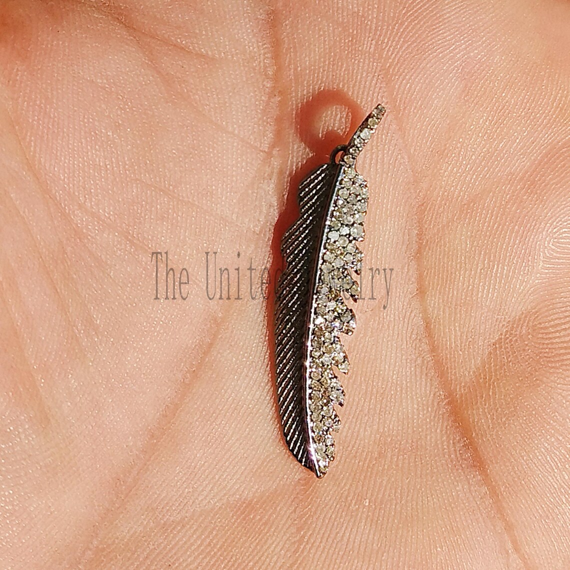 925 Sterling Silver Pave Diamond Feather Wings Pendant Jewelry