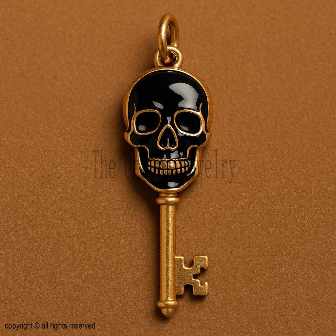 Black Skull Key Pendant – Gold Plated 925 Sterling Silver Enamel Gothic Charm