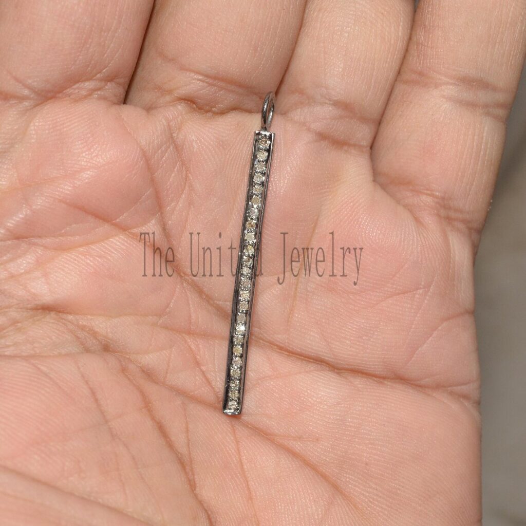 Natural Pave Diamond Handmade Spike Pendant 925 Sterling Silver Jewelry