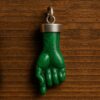 Vintage Malachite Figa Pendant: Sterling Silver Italian Good Luck Charm