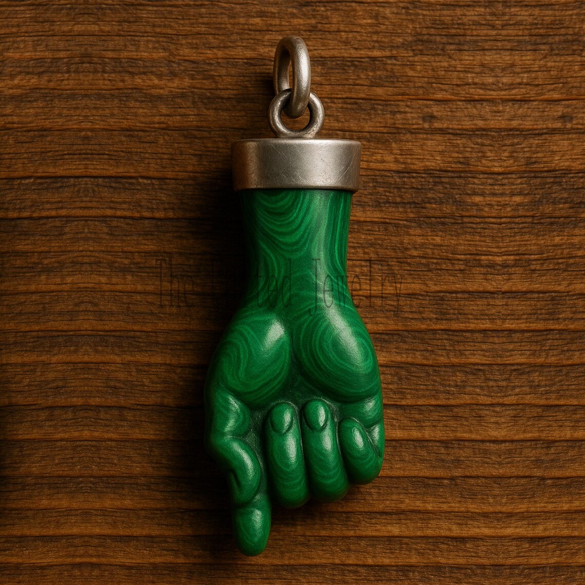 Vintage Malachite Figa Pendant: Sterling Silver Italian Good Luck Charm