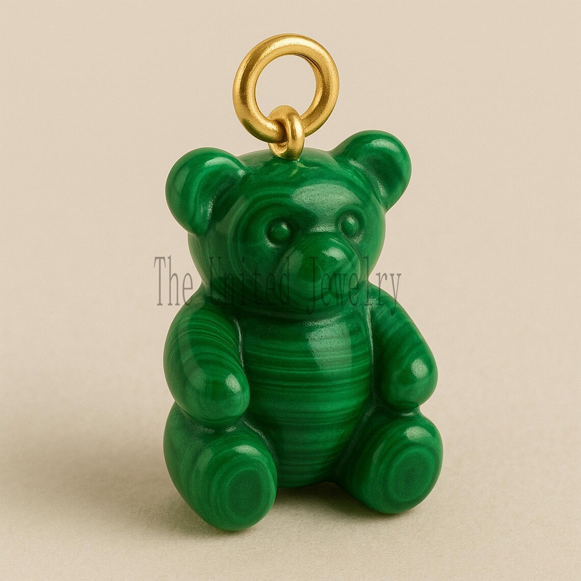 Sterling Silver Malachite Teddy Bear Pendant: Green Gemstone Charm