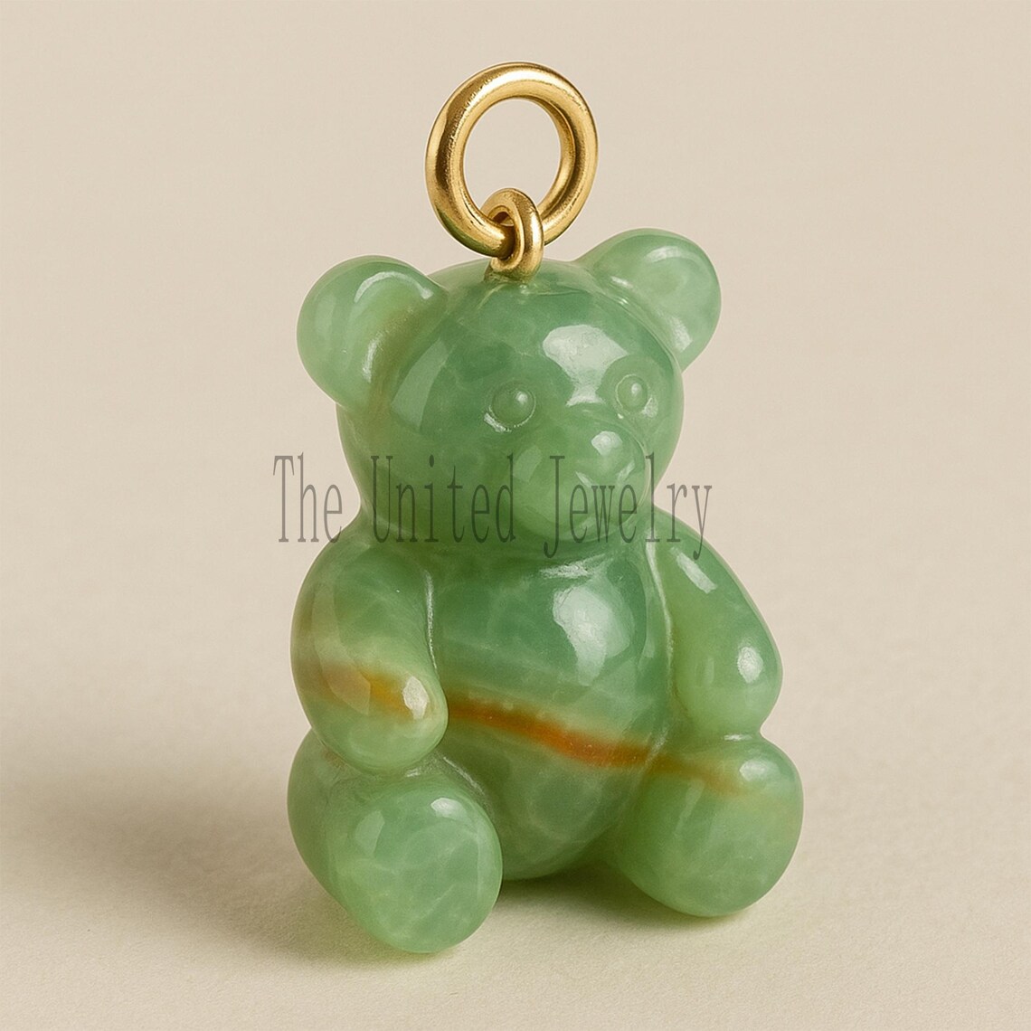 Sterling Silver Malachite Teddy Bear Pendant: Green Gemstone Charm