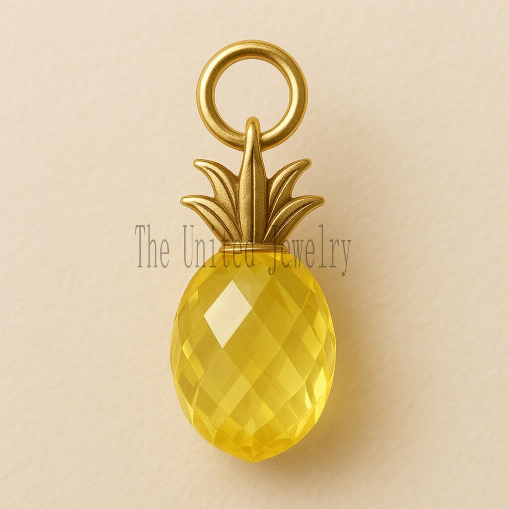 Gold Plated Sterling Silver Lemon Quartz Pineapple Charm