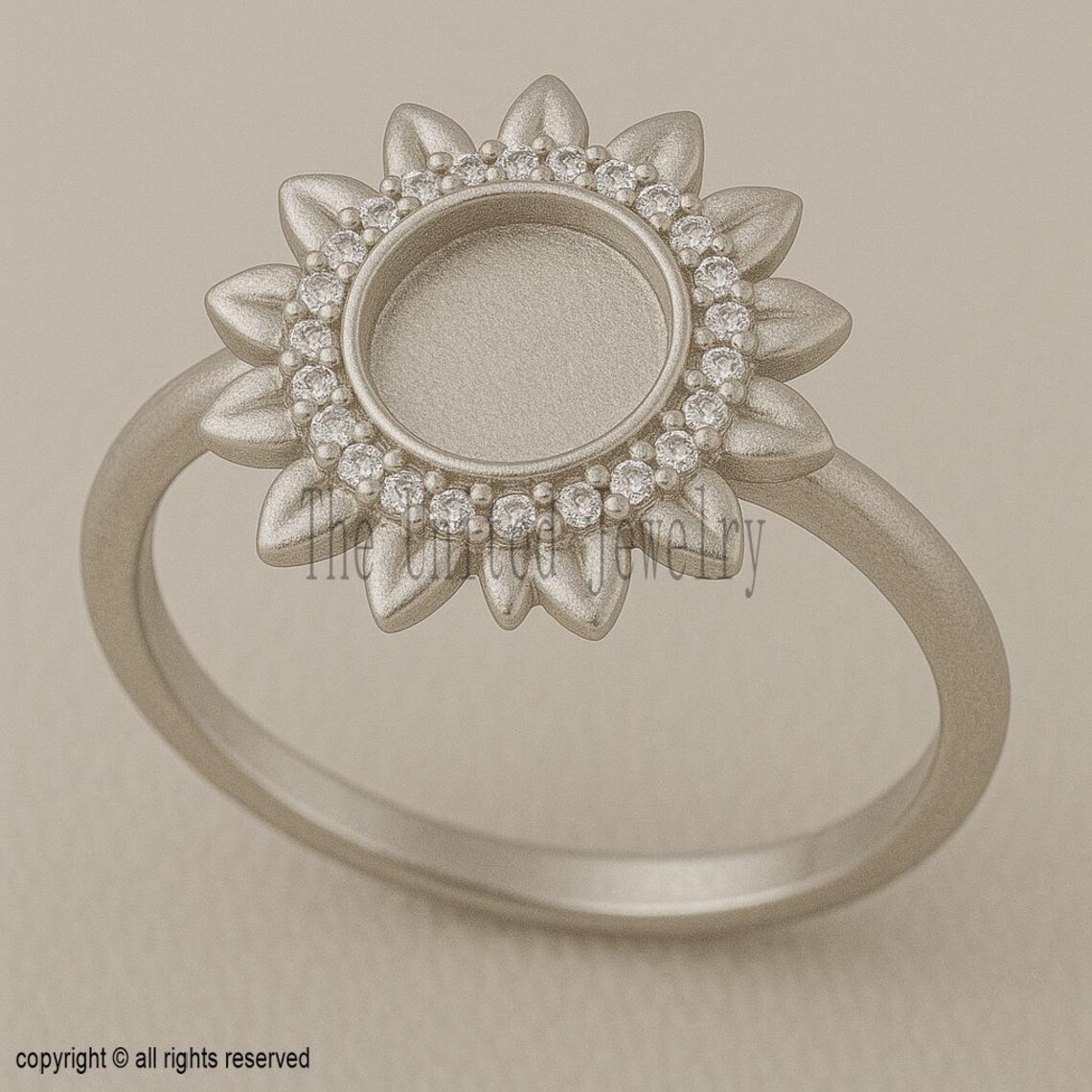 Sterling Silver Sunflower Ring Blank: CZ Accents, DIY Resin Jewelry