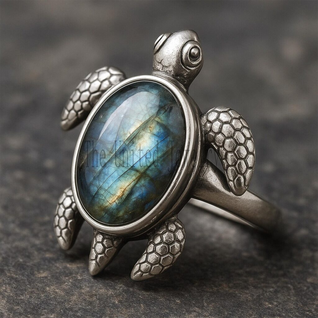 Sterling Silver Tortoise Labradorite Gemstone Men's Ring – Handcrafted Statement Jewelry