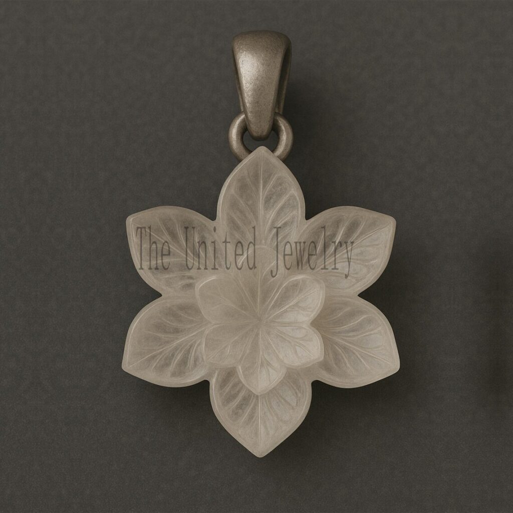 Crystal Flower Carving Pendant | Sterling Silver Charm | Hand-Carved Gemstone Floral Jewelry | Nature-Inspired Healing Pendant
