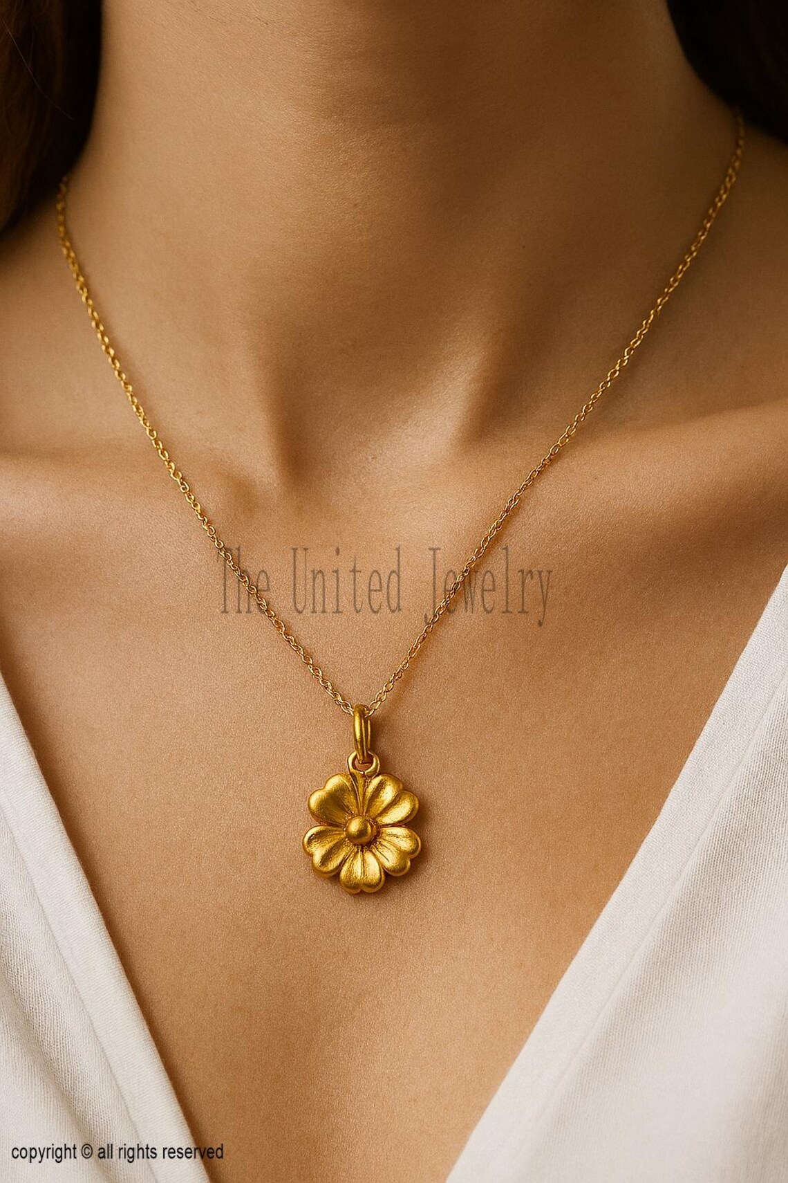 14k Solid Gold Flower Pendant – Dainty Floral Charm | Matte Petal Gold Blossom Jewelry Gift