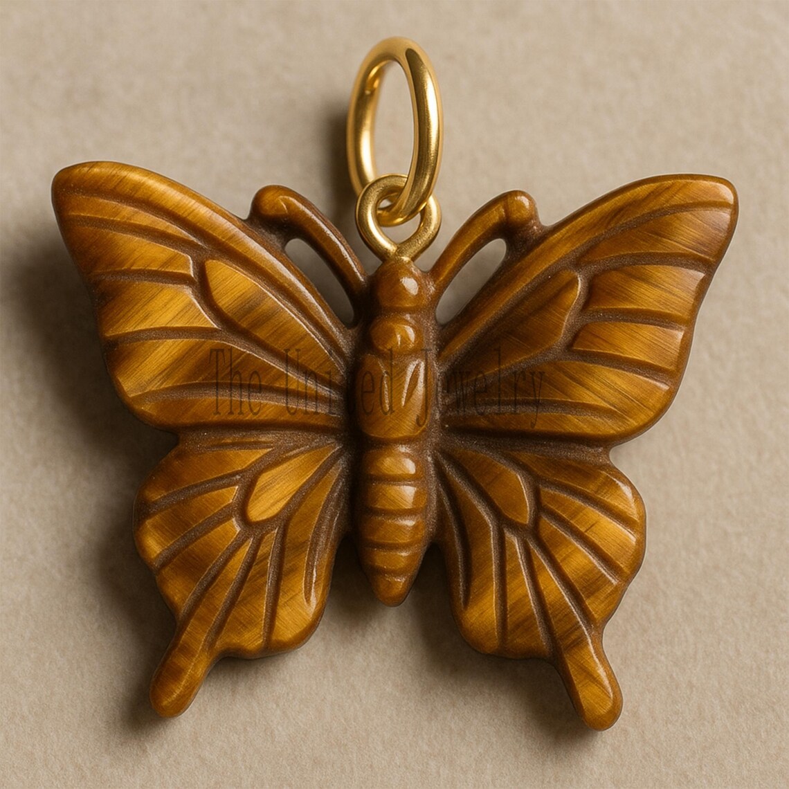 Hand-Carved Tiger Eye Butterfly Pendant with Gold Plated Bail – Natural Gemstone Insect Jewelry Charm