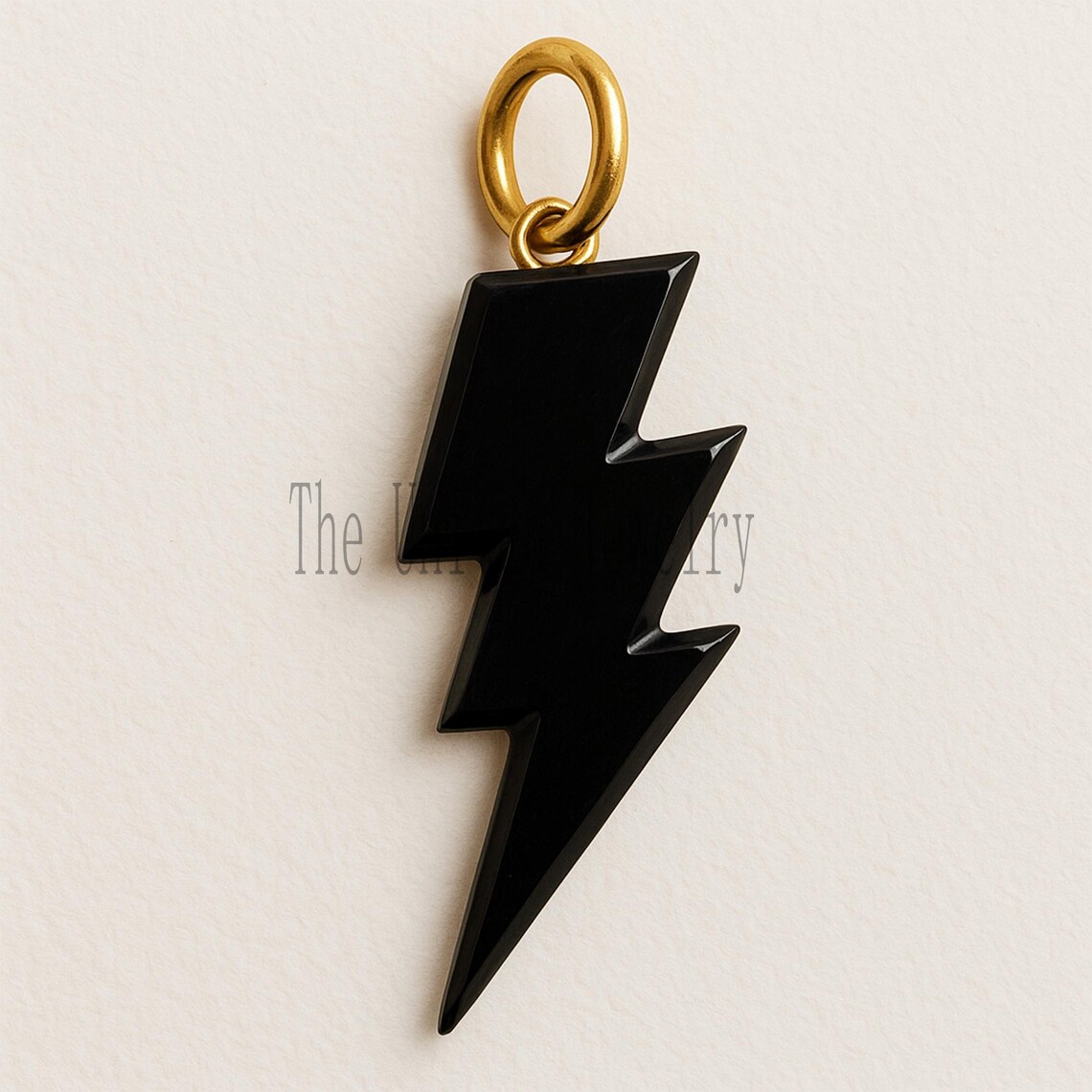 Black Onyx Lightning Bolt Pendant: 18K Gold Plated Sterling Silver Charm