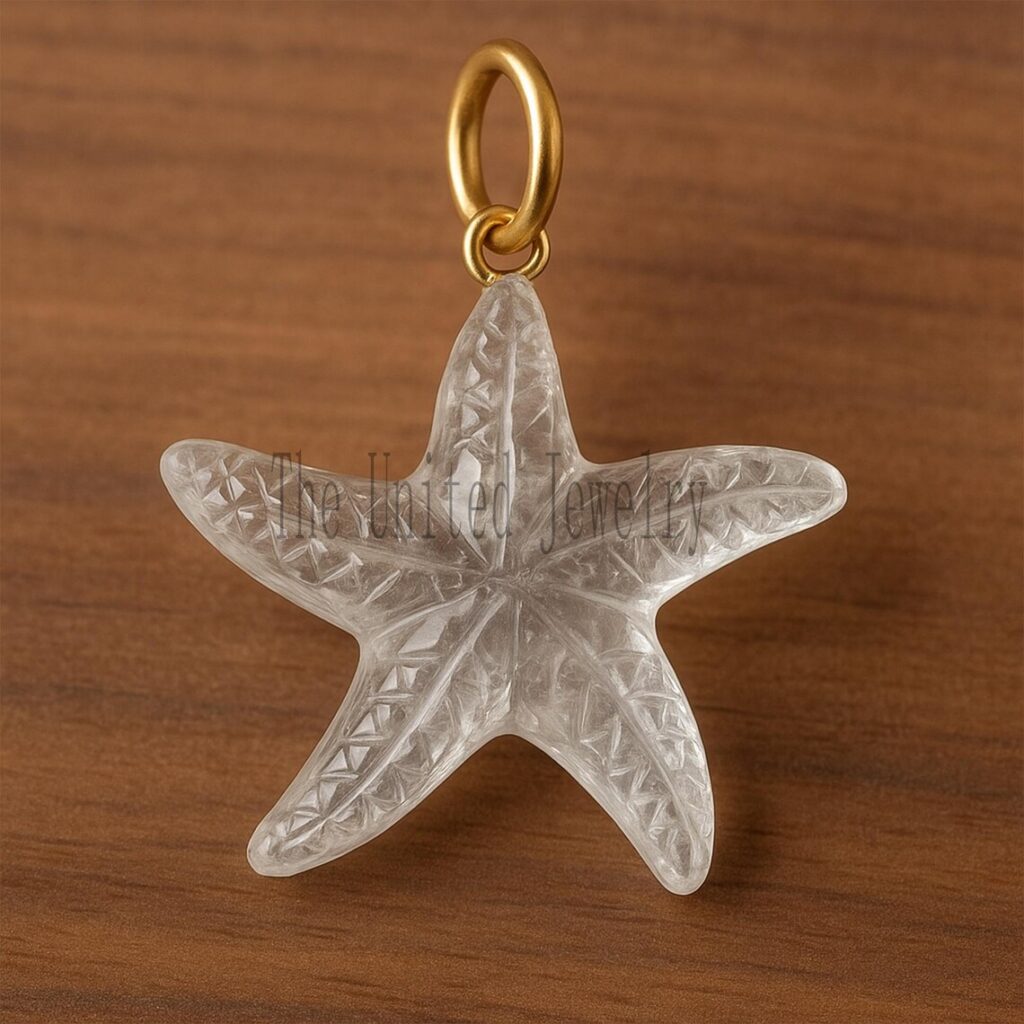 Hand-Carved White Starfish Pendant: 925 Sterling Silver Gold-Plated Charm