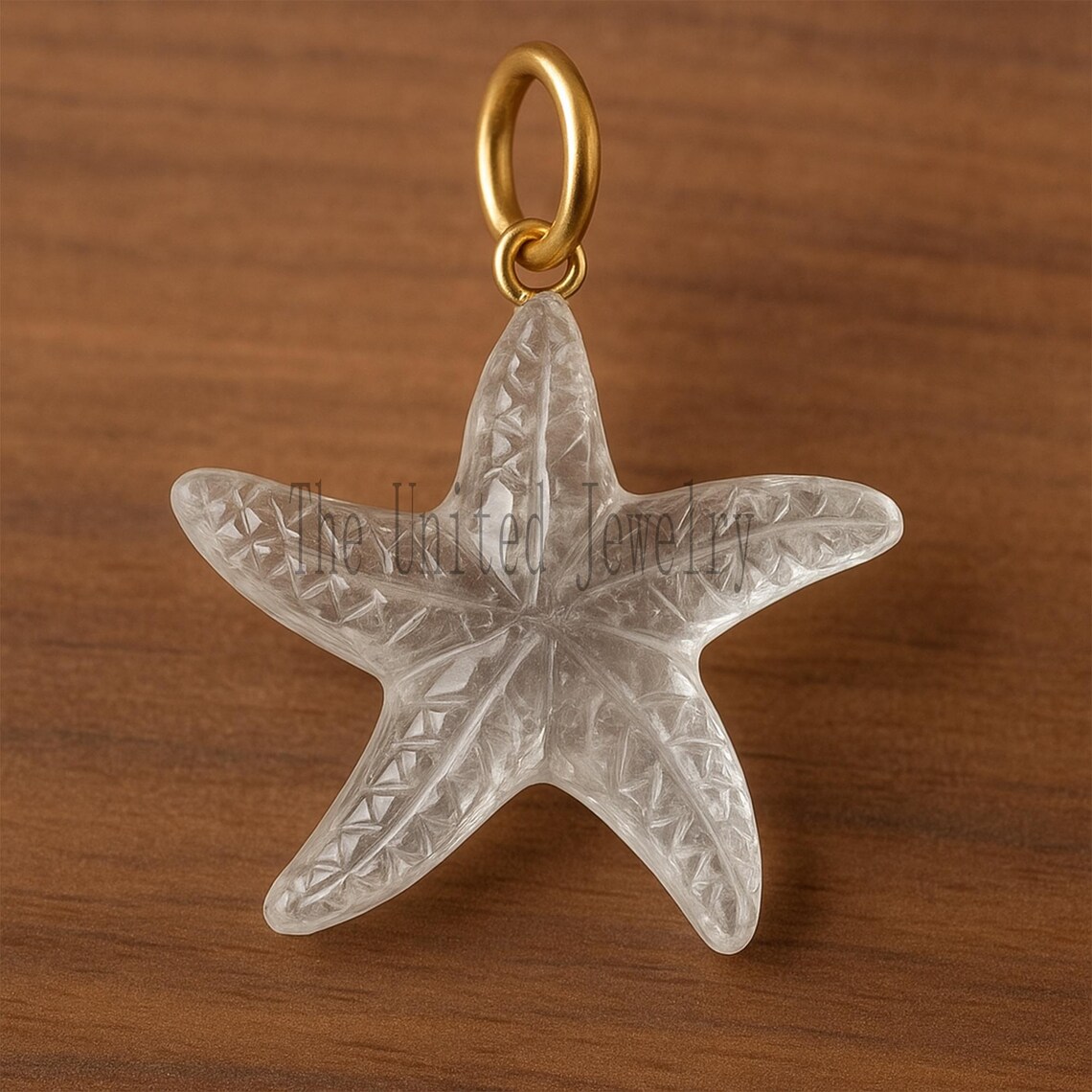 Hand-Carved White Starfish Pendant: 925 Sterling Silver Gold-Plated Charm