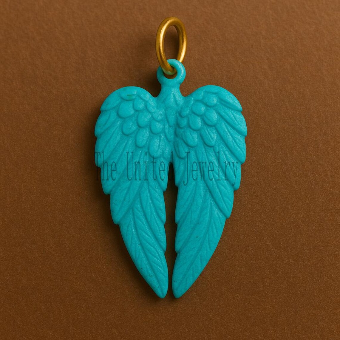 Turquoise Feather Wing Pendant: Hand-Carved Gemstone, Gold Plated Sterling Silver