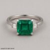 925 Sterling Silver Emerald Cut Green Gemstone Ring – Baguette Side Stones, Engagement & Statement Jewelry