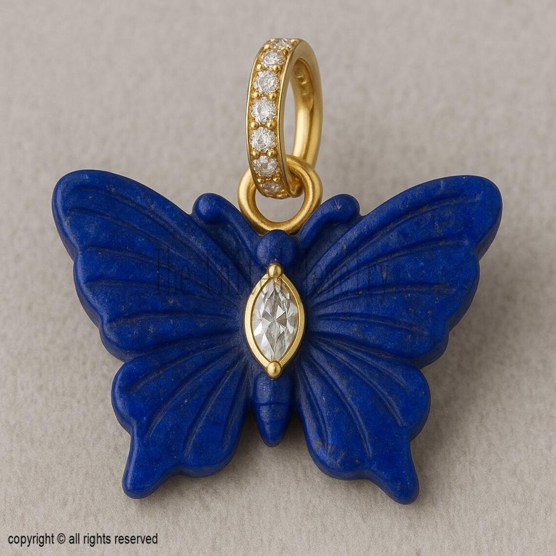 Handmade Lapis Lazuli Butterfly Pendant: Gold-Plated Sterling Silver, Diamond Accent