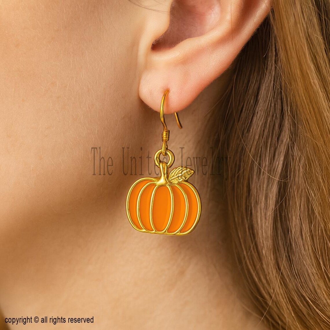 925 Sterling Silver Pumpkin Earrings – Gold Plated with Orange Enamel, Autumn & Halloween Dangle Jewelry