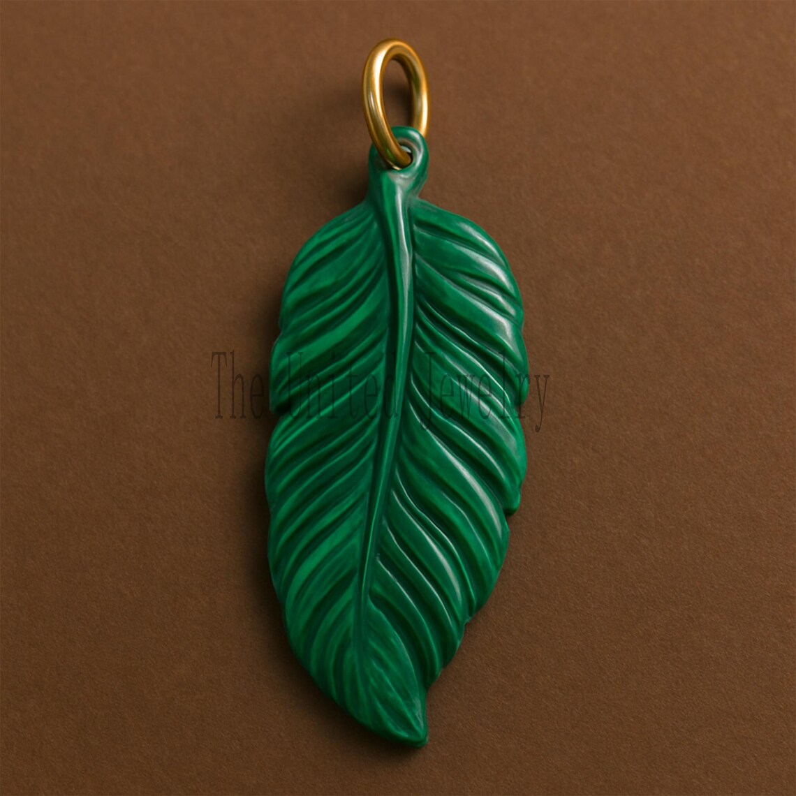 Hand-Carved Malachite Feather Pendant: Gold Vermeil Sterling Silver Bail