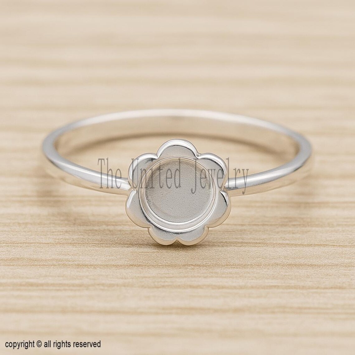 Sterling Silver Flower Bezel Ring Base – Adjustable DIY Jewelry Setting
