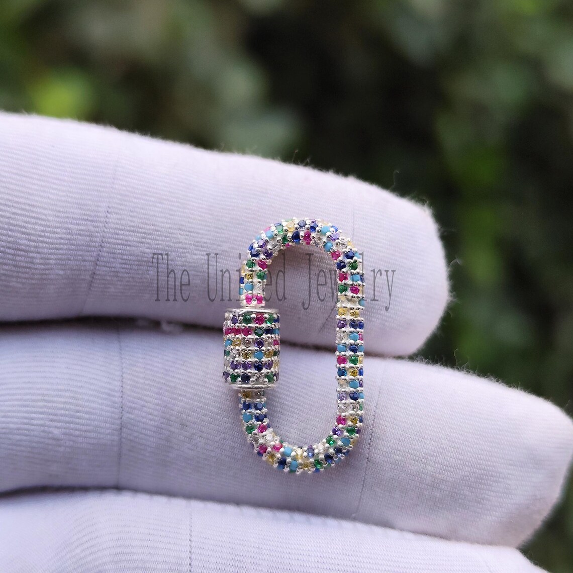 Sterling Silver Sapphire Carabiner Lock: Rainbow Gemstone Clasp, Necklace Bracelet Connector