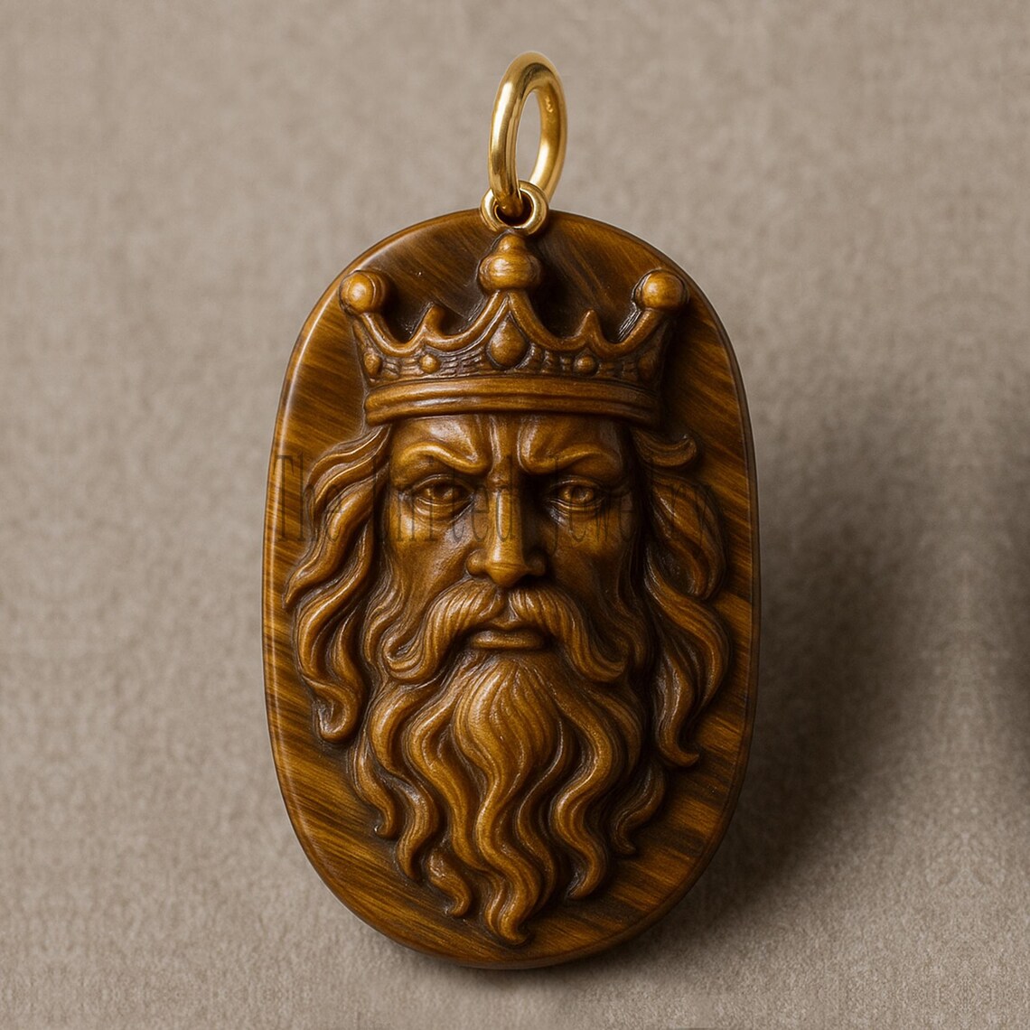 Tiger Eye King Pendant: Hand-Carved Sterling Silver Amulet