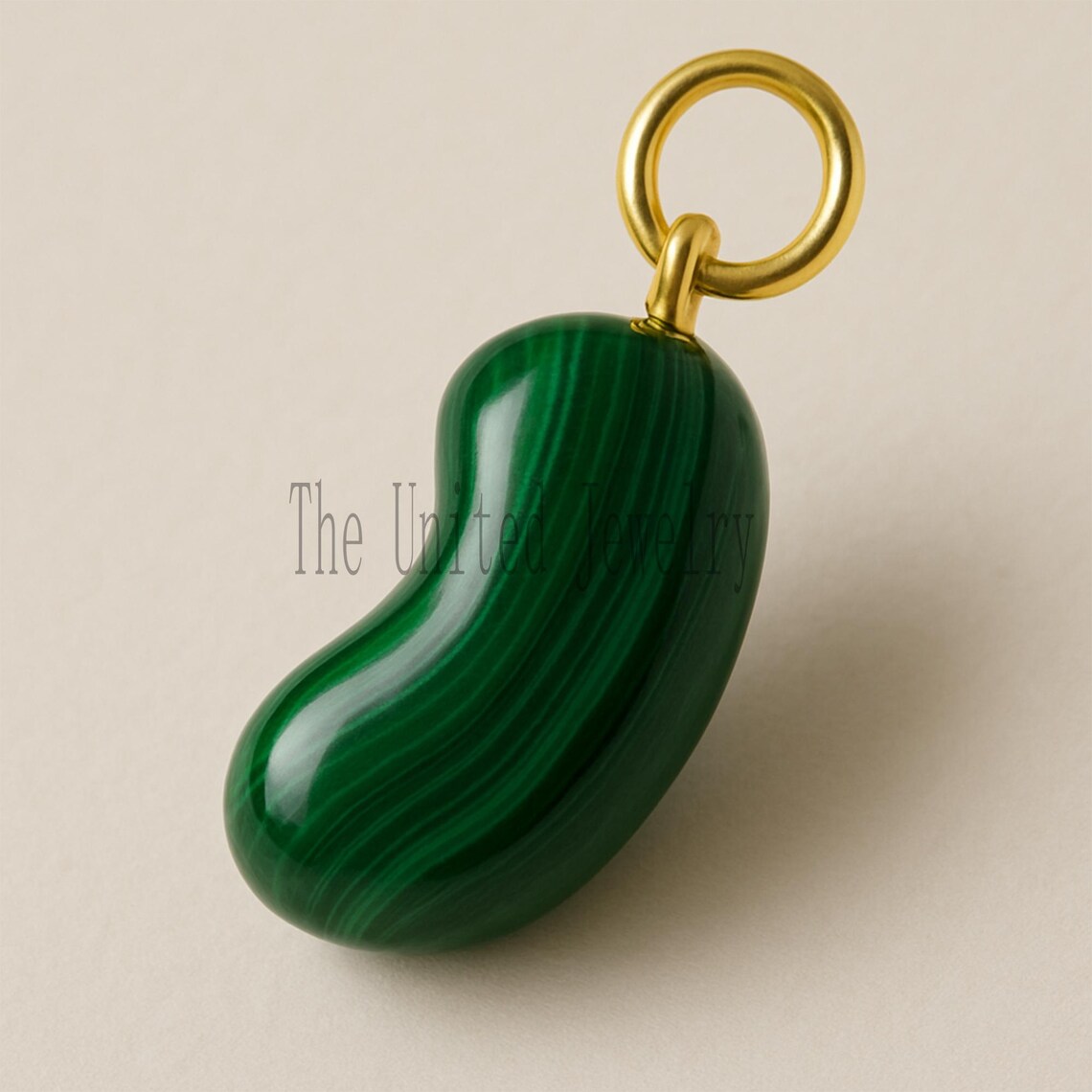 Gold Plated Sterling Silver Malachite Bean Pendant – Good Luck Charm
