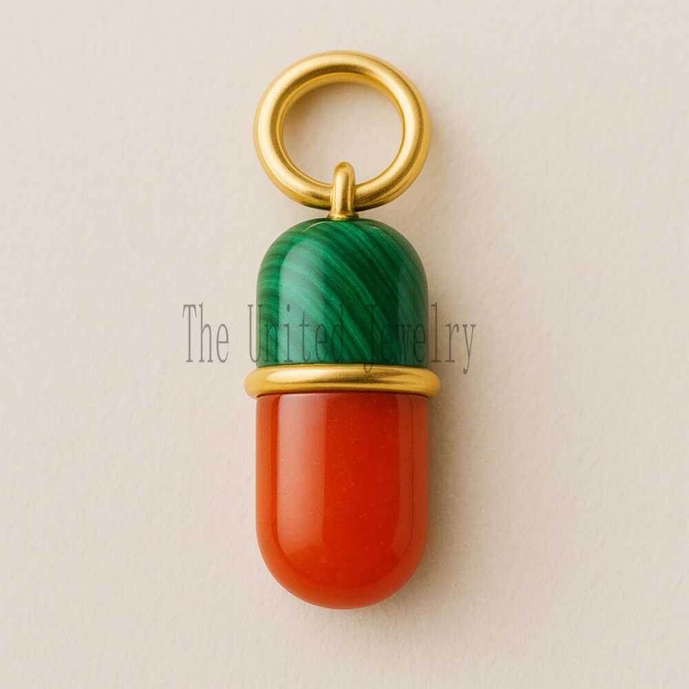 Malachite Carnelian Pendant: Gold Plated Sterling Silver Capsule Charm