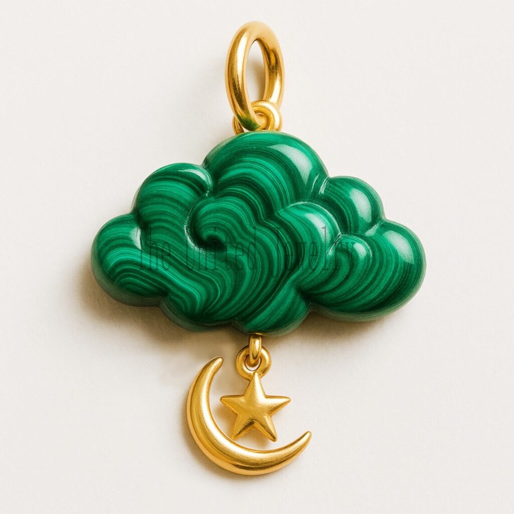 Malachite Cloud Pendant: Sterling Silver Moon & Star Celestial Charm