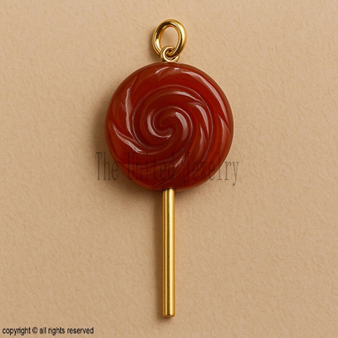Carnelian Lollipop Pendant – 925 Sterling Silver Gold Plated Candy Charm