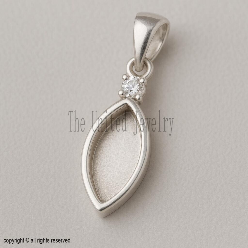 Sterling Silver Marquise Bezel Pendant with Cubic Zirconia – DIY Memorial Jewelry