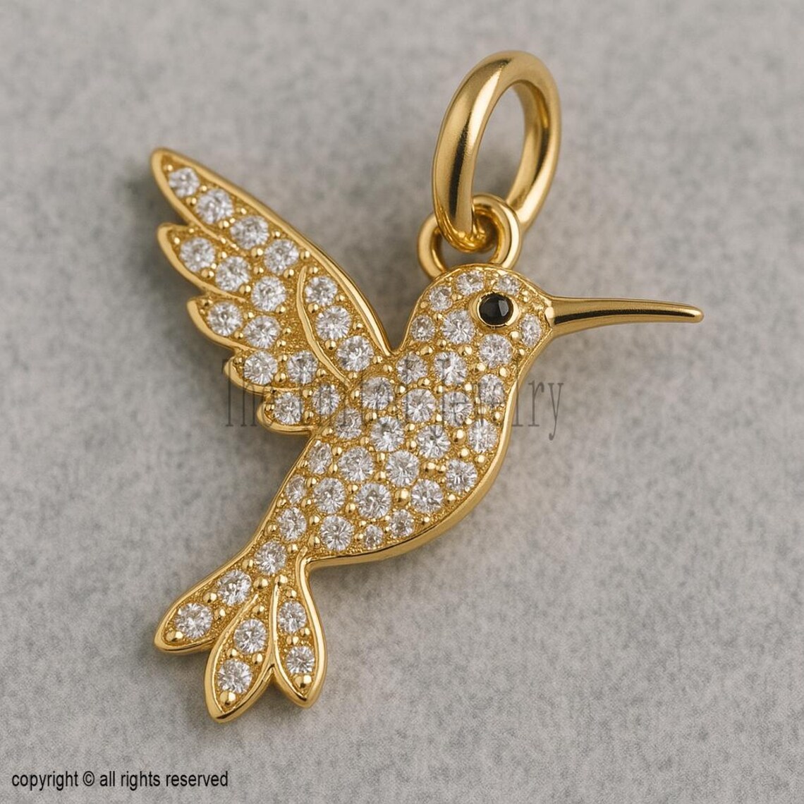 925 Sterling Silver Hummingbird Charm: Pave Diamond Pendant Necklace