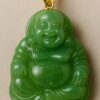 Green Jade Laughing Buddha Pendant: Gold-Plated Sterling Silver Amulet