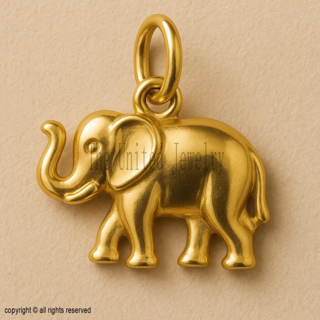 14K Solid Gold Elephant Charm: Matte Finish, Symbol of Luck