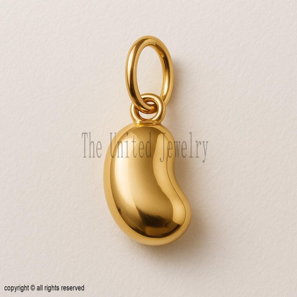 14k Solid Gold Bean Pendant – Minimalist Organic Charm | Symbol of Growth and Good Luck