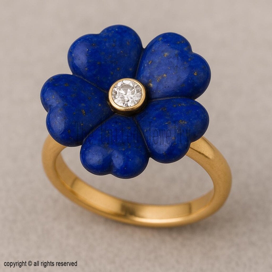 Lapis Lazuli Flower Ring: Gold Vermeil Sterling Silver, CZ Center