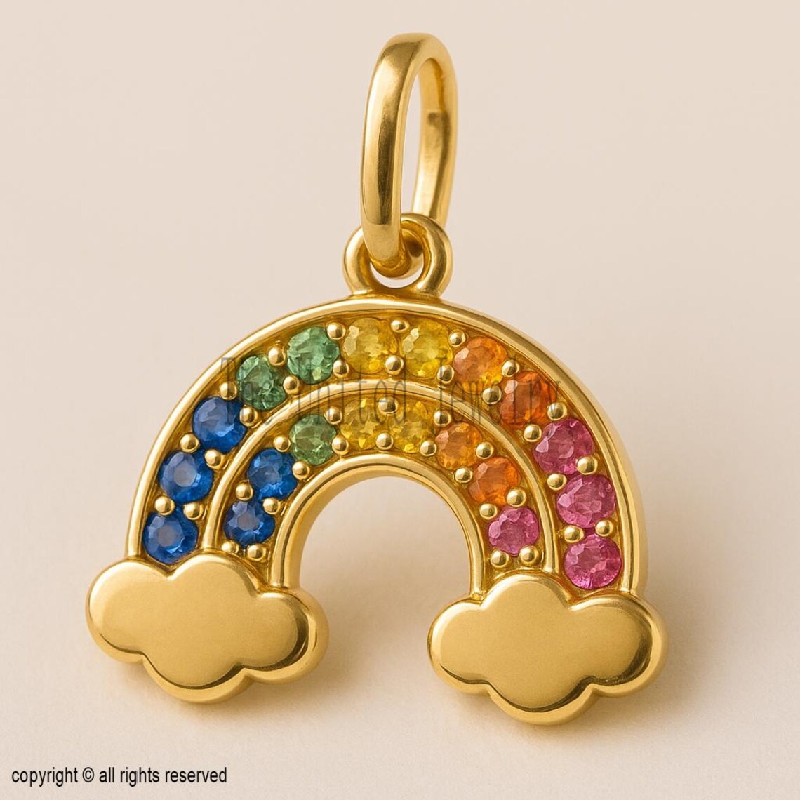 Gold Plated Sterling Silver Rainbow Pendant: Multi Sapphire Gemstone Charm