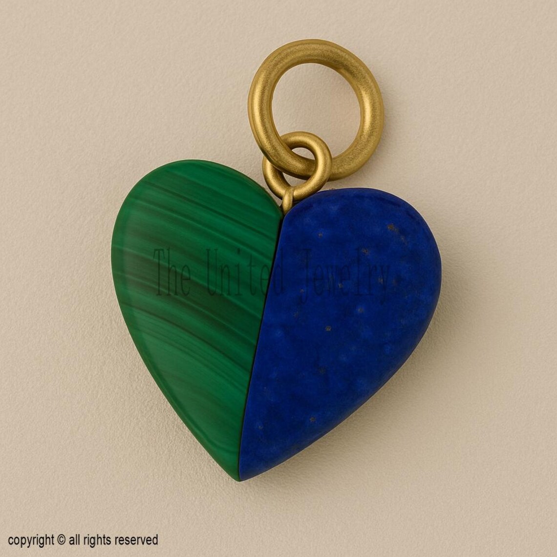 Handmade Two-Tone Heart Pendant: 925 Sterling Silver Malachite & Lapis Lazuli