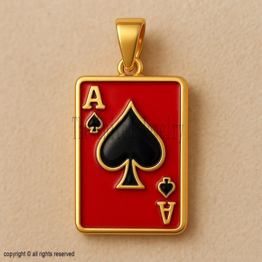 Gold Plated Sterling Silver Ace of Spades Pendant – Red & Black Enamel
