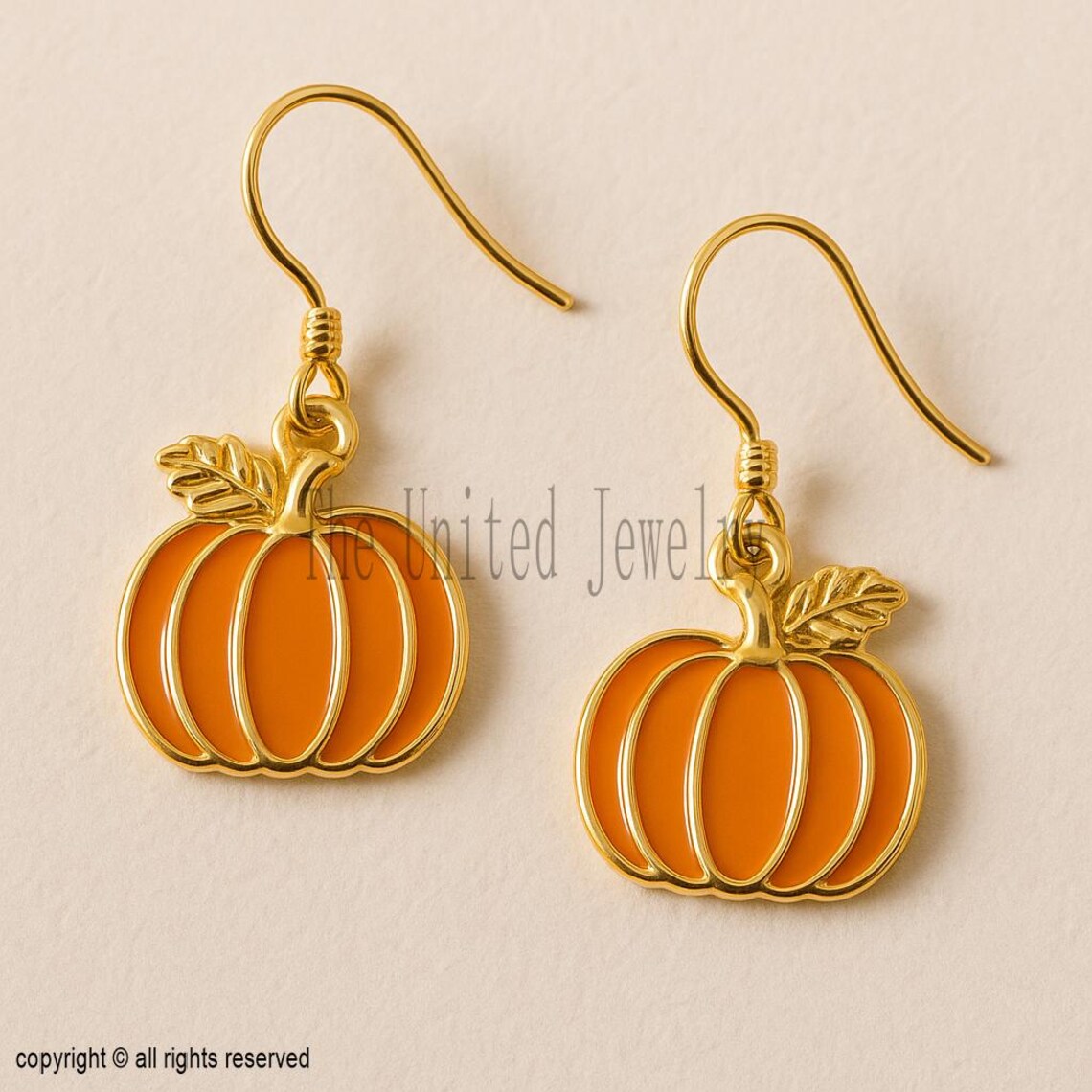 925 Sterling Silver Pumpkin Earrings – Gold Plated with Orange Enamel, Autumn & Halloween Dangle Jewelry