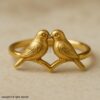 925 Sterling Silver Gold-Plated Kissing Birds Ring – Romantic Love Birds Adjustable Band