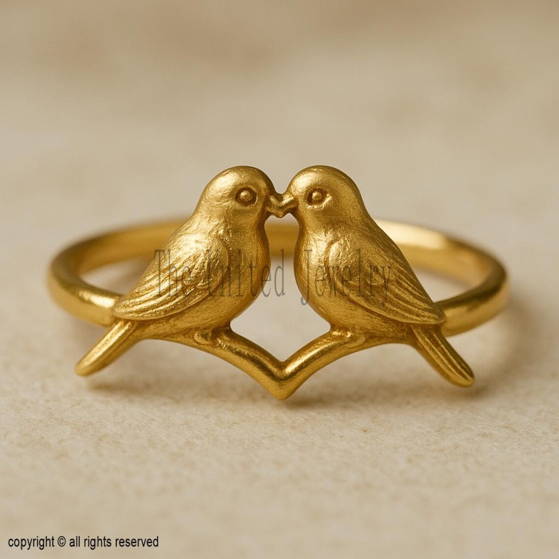 925 Sterling Silver Gold-Plated Kissing Birds Ring – Romantic Love Birds Adjustable Band