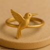 Gold Plated Sterling Silver Hummingbird Ring - Bird Lover Gift
