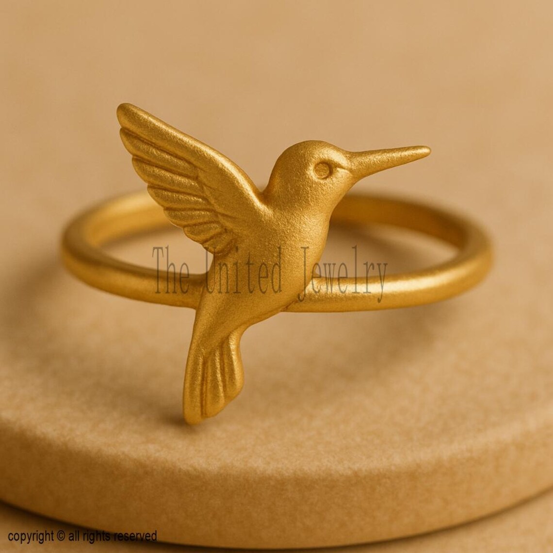 Gold Plated Sterling Silver Hummingbird Ring - Bird Lover Gift