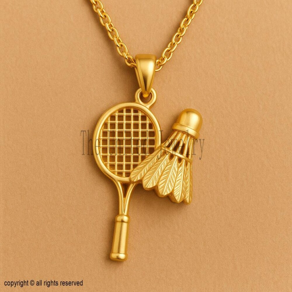 Badminton Racket & Shuttlecock Pendant – 925 Sterling Silver, Gold Plated Sports Jewelry