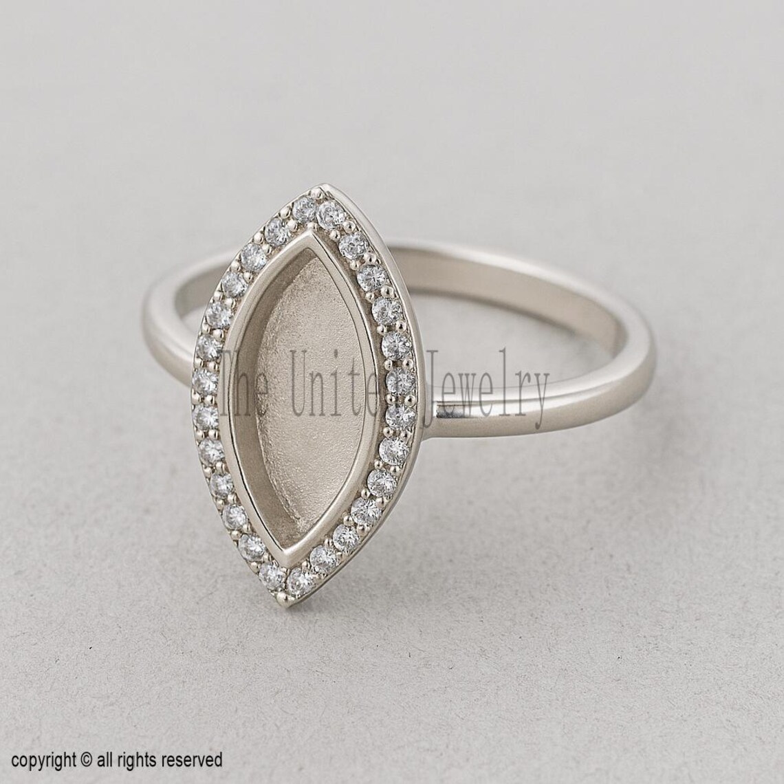 Sterling Silver Marquise Ring Base: Pave CZ Halo, DIY Jewelry Setting